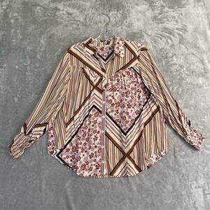 Cato Top Womens Small Soft Rayon Long Sleeve Button Up Blouse Hippie 90s Floral